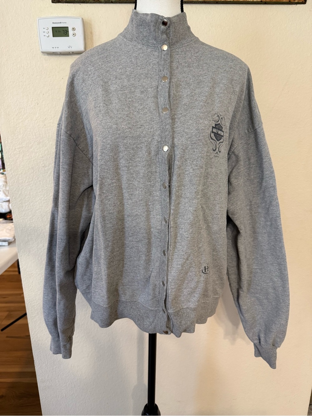 VTG Harley Davidson Cardigan Womens XXL Gray Stratford CT Graphic Biker Y2K